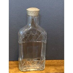 Seagrams Canada Empty Clear Liquor Bottle Embossed Diamond Pattern Crown Top